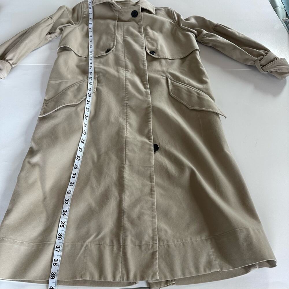 Joie Puff Sleeve Cotton Trench Coat Jacket Classic Beige Long Button-Front - Picture 7 of 14